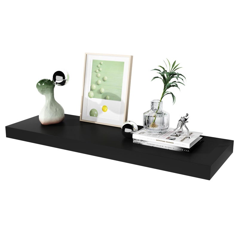 WELLAND 12" Deep Floating Wall Shelf, Black Floating Shelf Display Floating Shelf, 35.43" L x 11.81" D x 2" T, Deeper Than Others, Black - Image 1